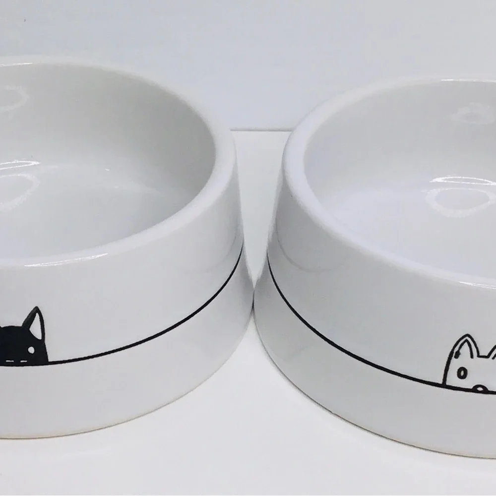 2 Two Cat Heads Signature Stoneware Cat Dish